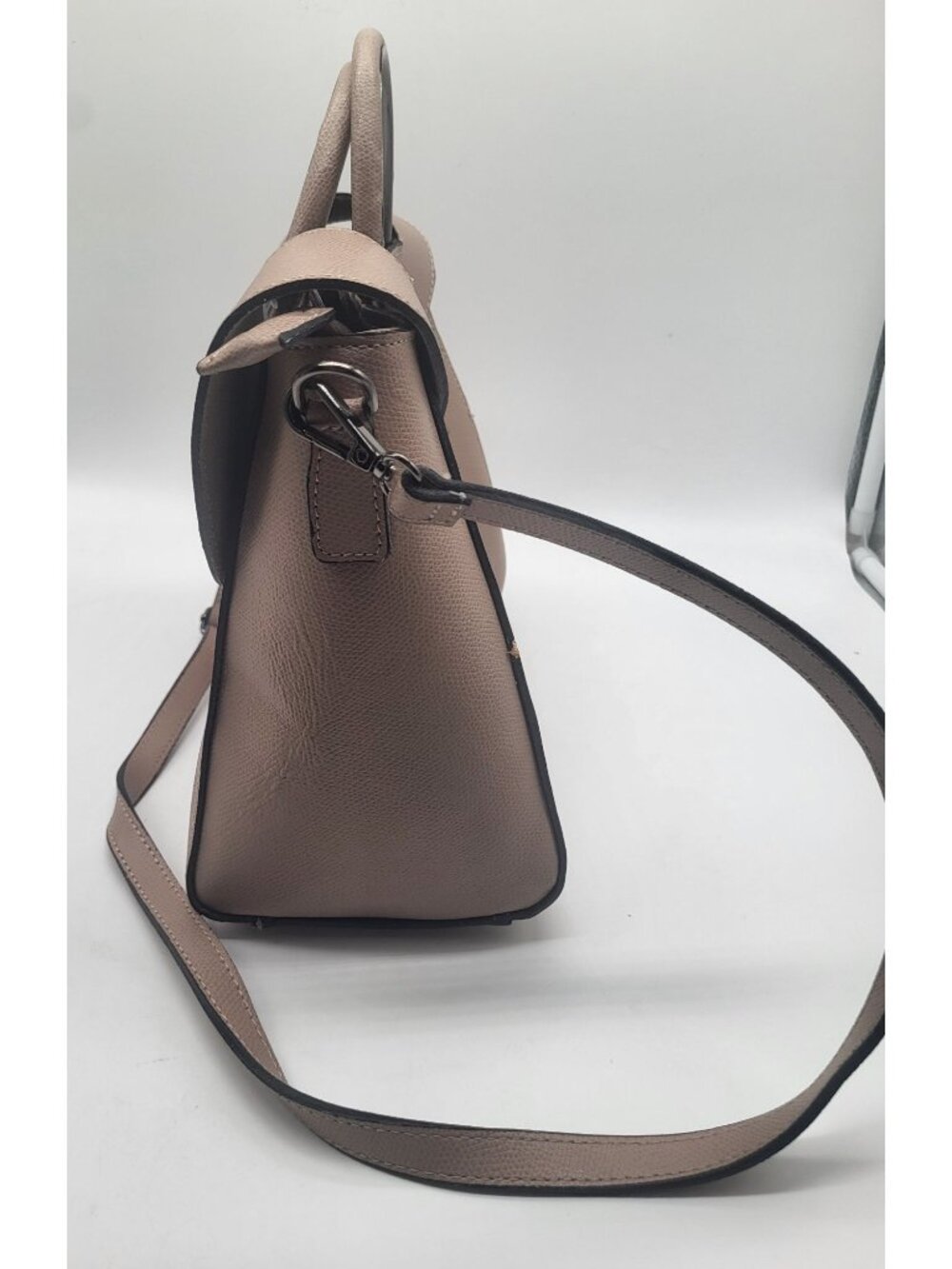 Piumelli Milano Italy Double Top Handle Leather Bag Neutral Silver Tone Hardware - Picture 3 of 12